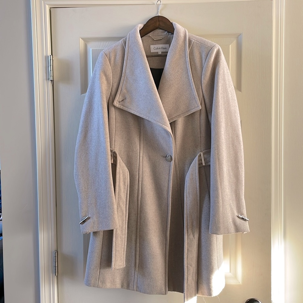 Calvin Klein beige pea coat, worn once.